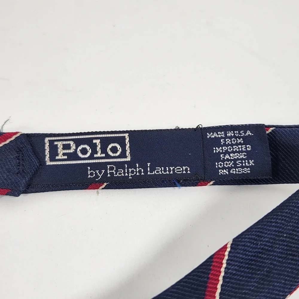 Polo Ralph Lauren Mens Silk Bow Tie Navy Red White Repp Stripe Self Tie USA Made